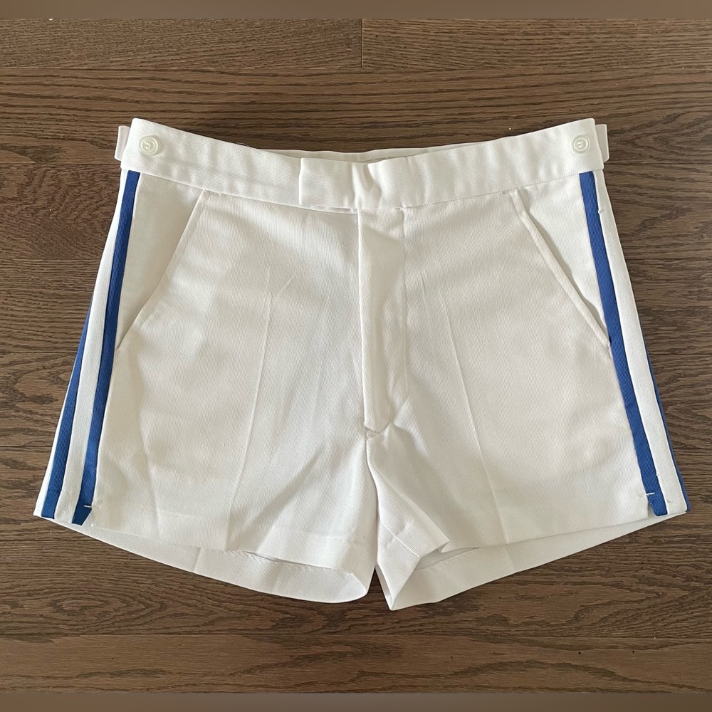70s Vintage Tennis Shorts - Retro - Authentic - White with Blue Stripes